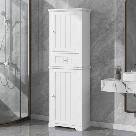 Tall Freestanding Bathroom Storage Cabinet With Drawer And Adjustable Shelf