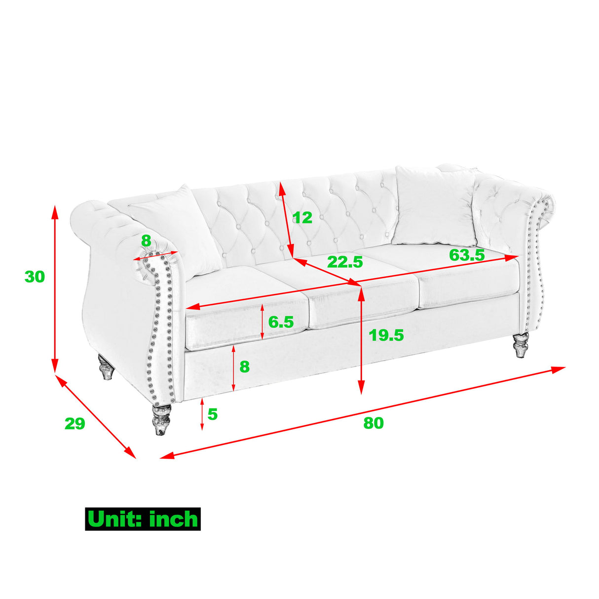 Chesterfield Sofa With Rolled Arms And Nailhead Trim