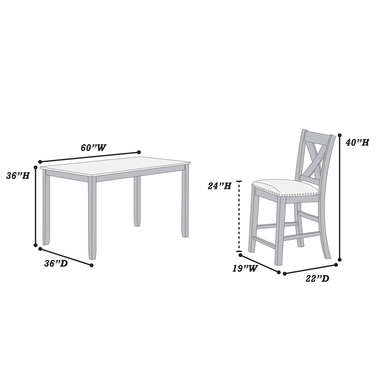 7 Piece Dining Room Furniture, Counter Height Table And 6 Chairs Set - Gray