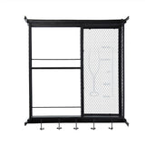 Floating Wine Bar Shelf With Glass Holder And Display Shelves - Black
