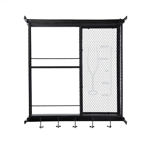 Floating Wine Bar Shelf With Glass Holder And Display Shelves - Black