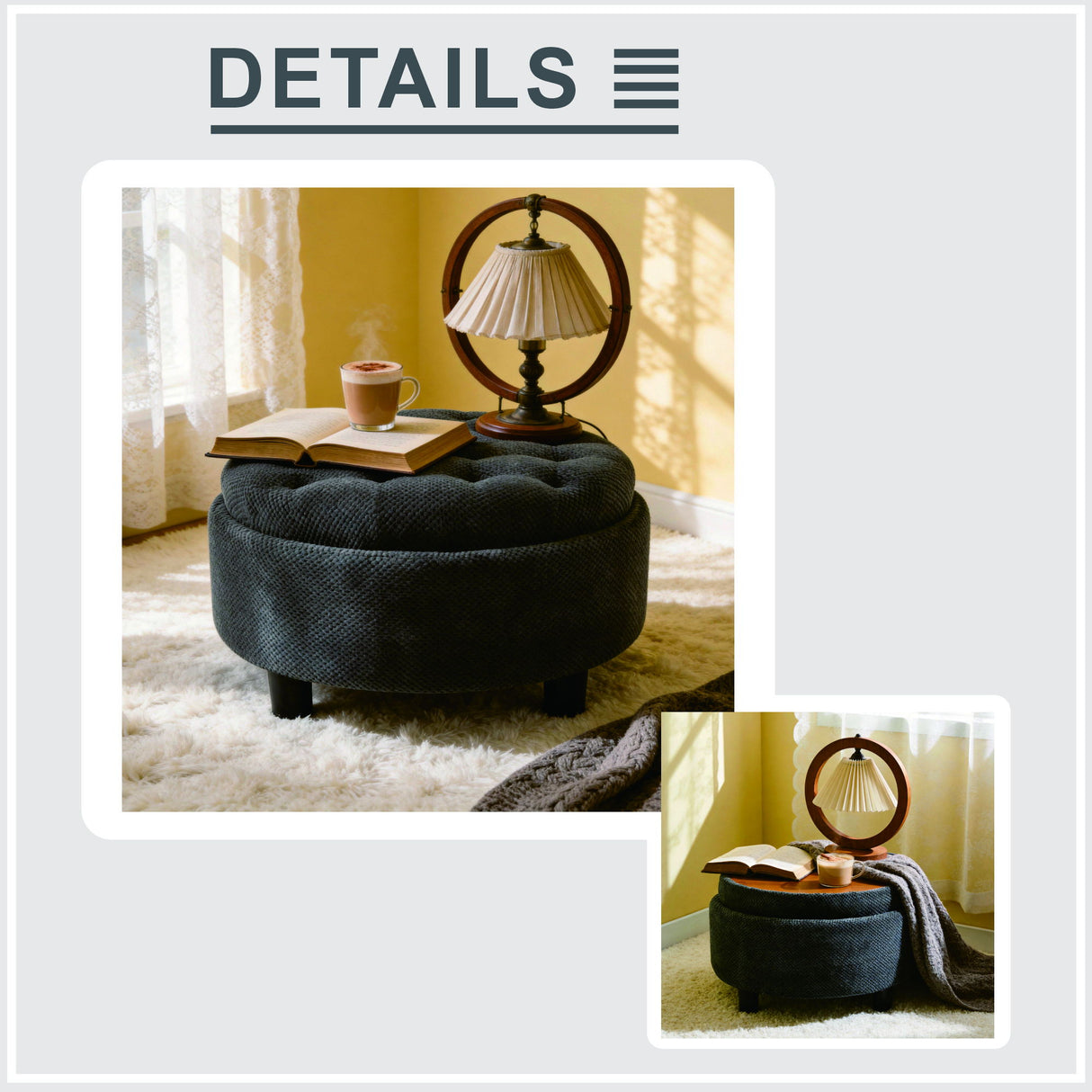 Storage Round Footstool Table Ottoman