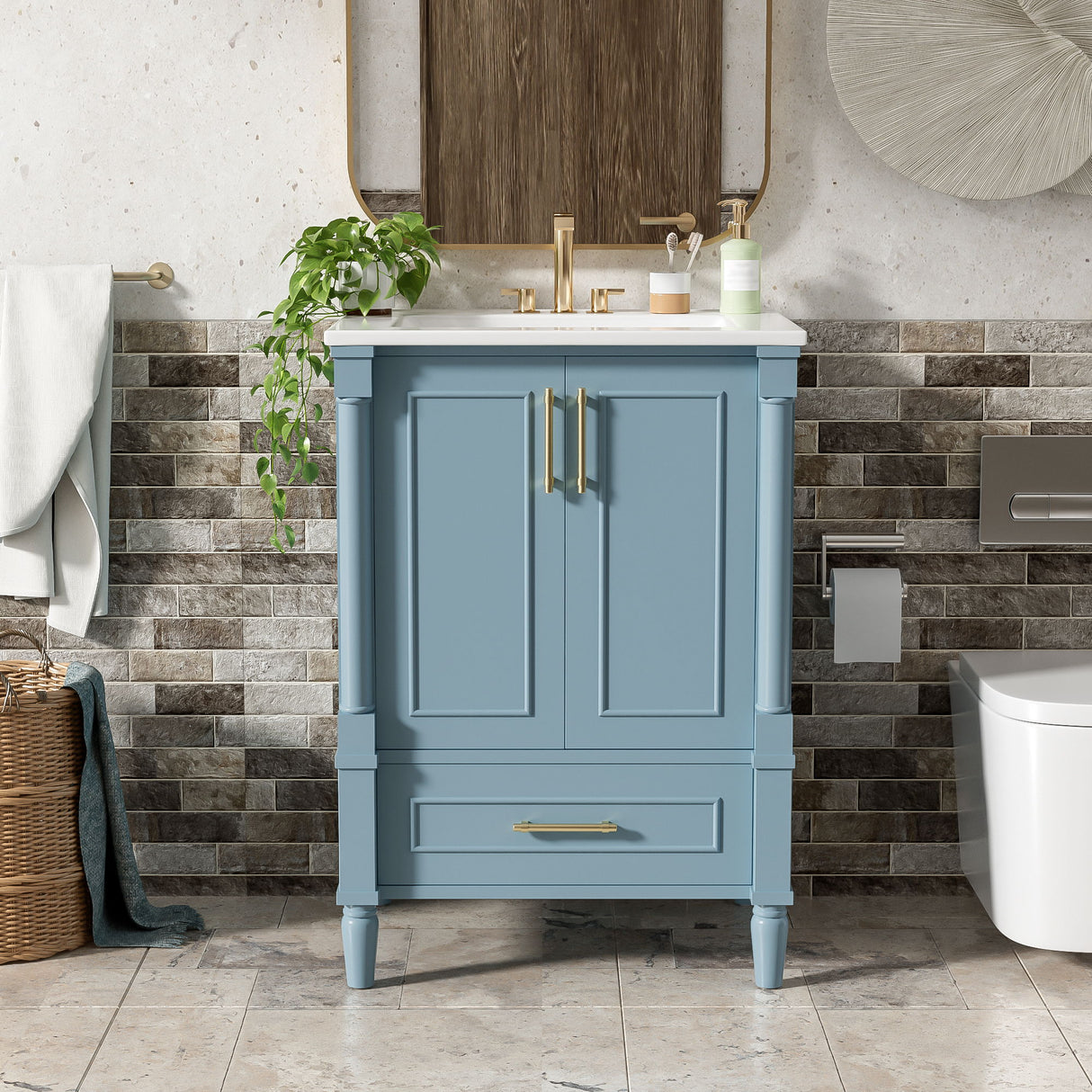 Bathroom Vanity With Ornate French Cylinder Legs, Soft Close Drawer