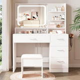 Vanity With LED Mirror And Storage Drawers For Bedrooms - Cream White