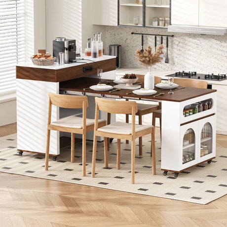 Extendable Dining Table With Folding Top, Rolling Kitchen Island With Drawers And Power Outlet