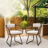 Patio All Weather Armchairs With Cushions (Set of 2) - Beige
