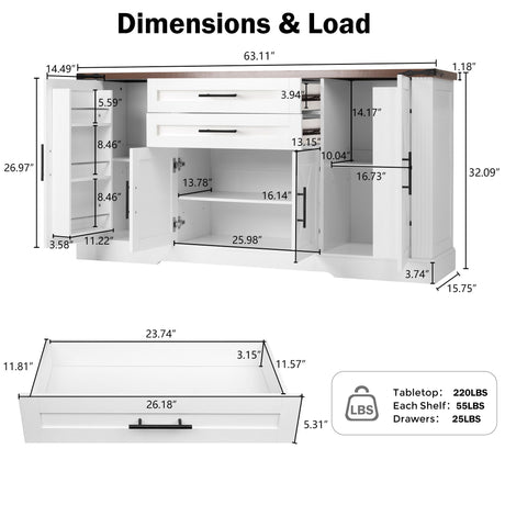 Barn Door Storage Cabinet With 2 Drawers & Door Rack, Adjustable Shelves