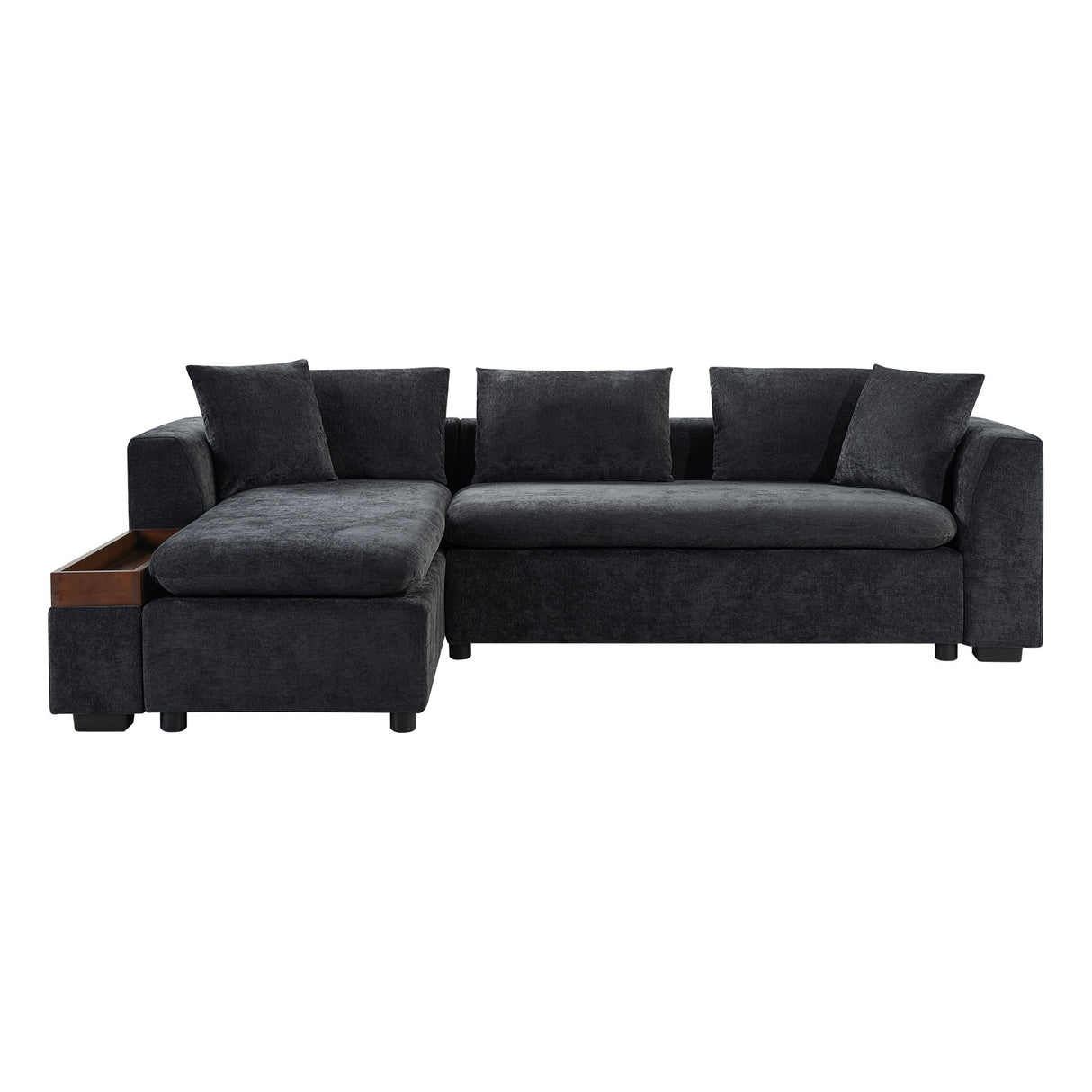 Modern L Shaped Sectional Sofa With Upholstery And Wooden Storage