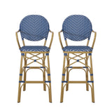 Outdoor Wicker And Aluminum French Barstools (Set of 2)
