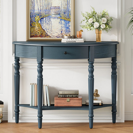 Half Moon Console Table With Drawer & Shelf