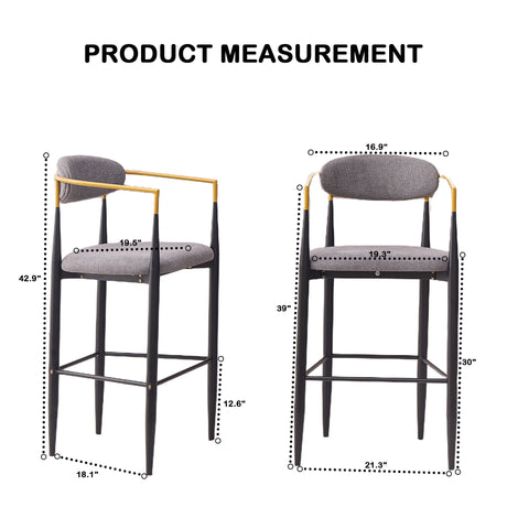 Upholstered Bar Stool With Ergonomic Design (Set of 2)