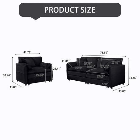 Modern Upholstered Loveseat And Armchair Set With Pillows