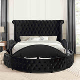 Glam Button Tufted Wingback Round Bed With Storage And USB Ports