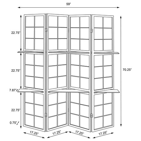 4 Panel Folding Screen With Shelves - Brown