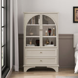 Glass Door Display Case With 2 Drawers And Adjustable Shelf