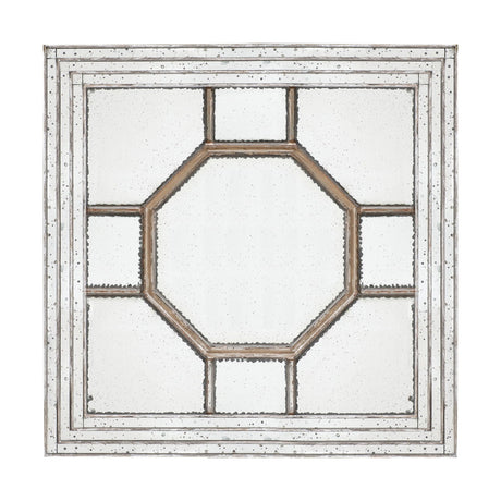Antique Style Decorative Square Wall Mirror With Mirrored Frame, Wall Decor For Living Room Entryway, Console Lean Against Wall - Silver
