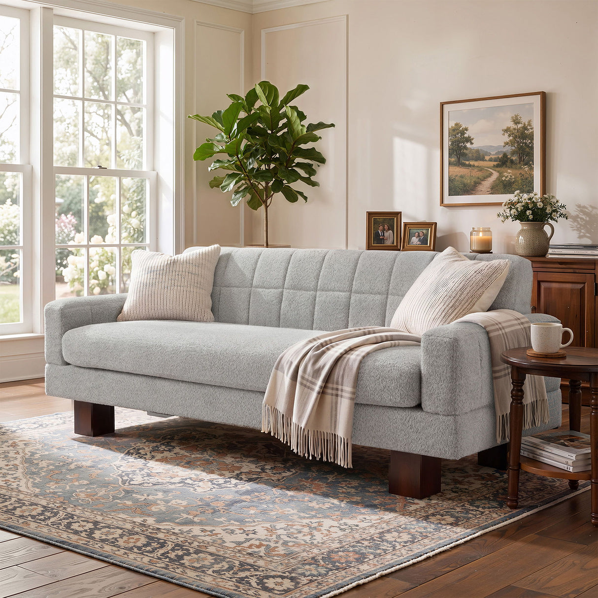 Modern Loveseat Sofa, 2 Seater With Square Arms For Living Room