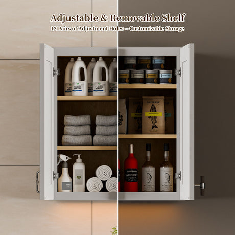 Shaker Wall Cabinet With Soft Close Hinges, Adjustable Shelves, Double Door