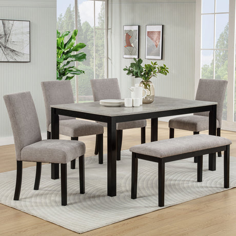 6 Piece Dining Table Set With Bench And Chairs