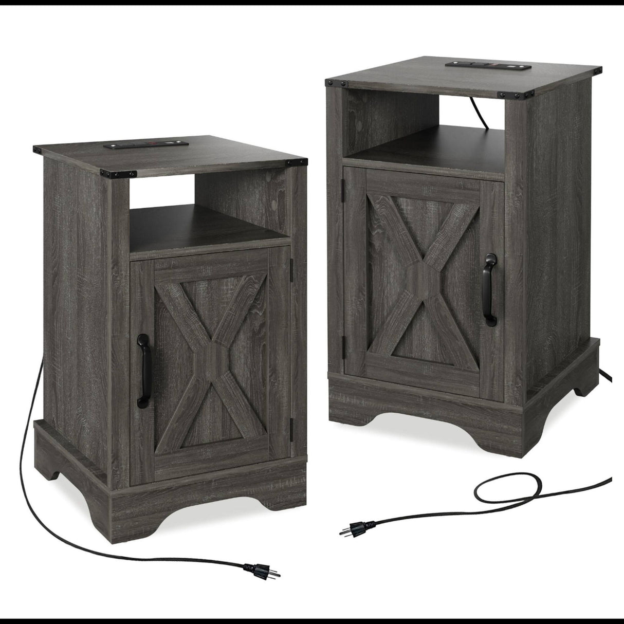 Farmhouse Nightstand, Charging Station & Storage
