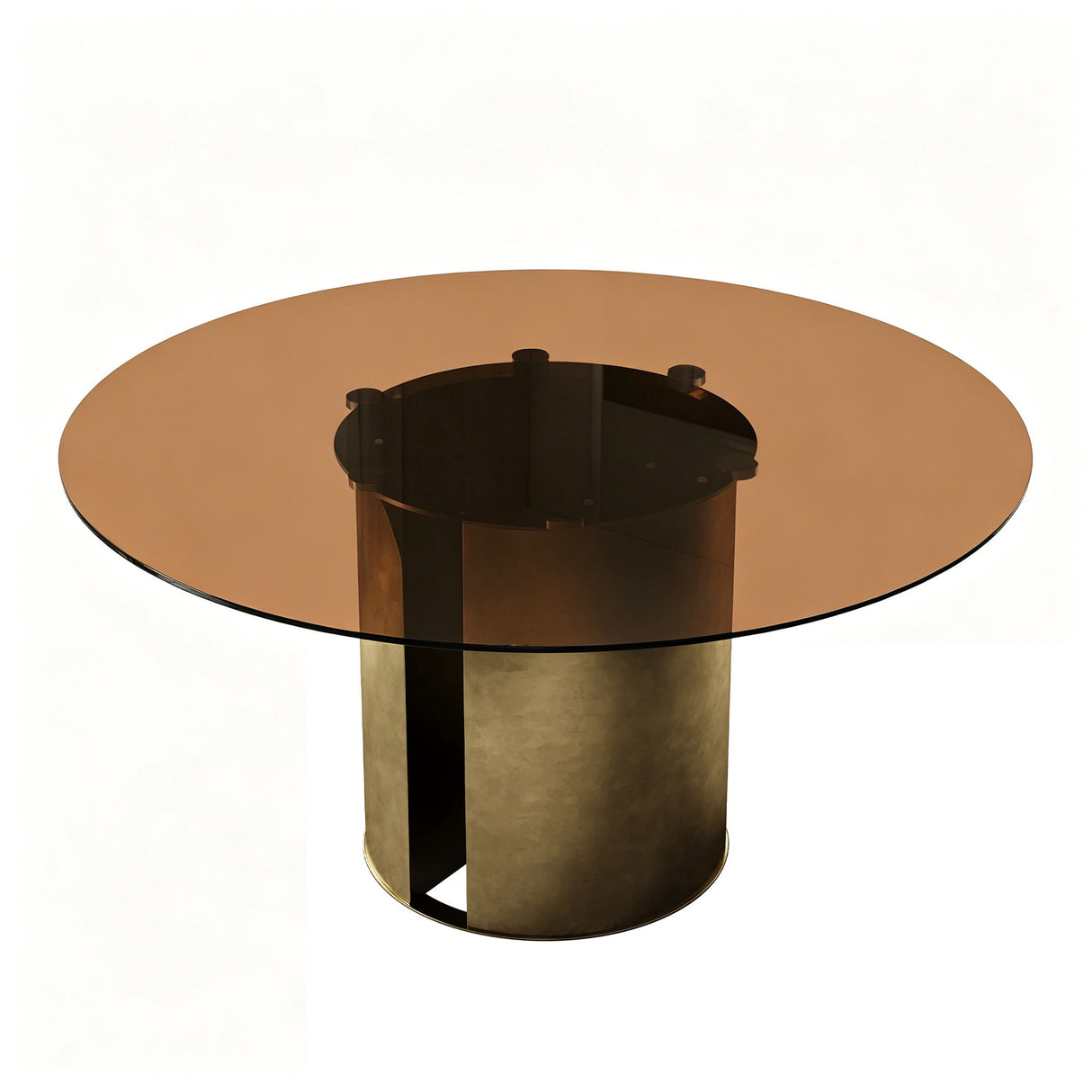 Round Dining Table With Glass Top, Kitchen And Living Room Furniture - Brown