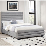 Queen Bed With Textured, And Tufted Headboard - Gray