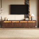 TV Stand With LED Lights And Glass Drawers For Living Room - Walnut