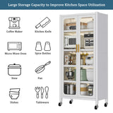 6 Tier Storage Cabinet With Transparent Door, Adjustable Shelves & Wheels