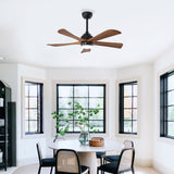 5 Blades Ceiling Fan With Lights Remote Control - Matte Black