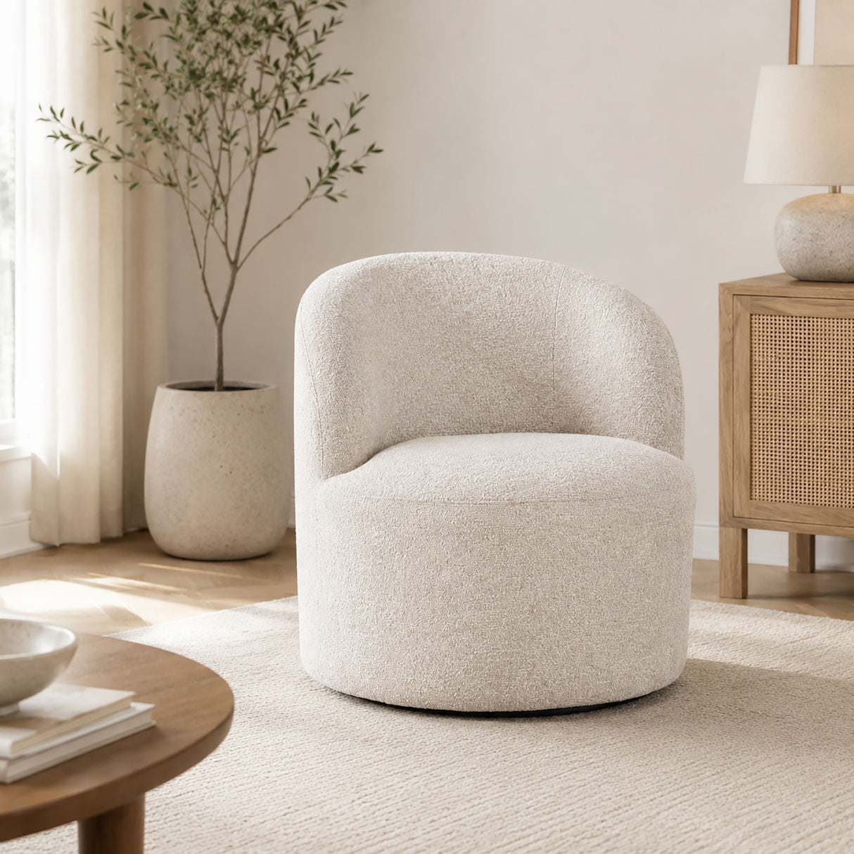 Upholstered Barrel Accent Chair For Living Room - White