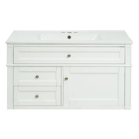 Modern Wall Mounted Floating Cabinet With Double Drawer And Sink
