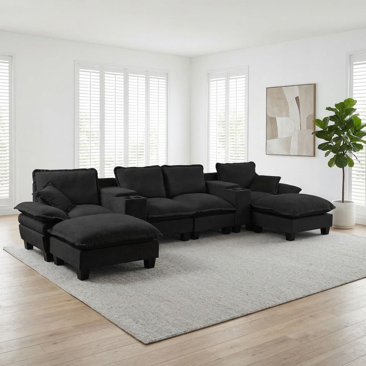 Modular Cloud Couch Sofa With Cup Holders & Storage, USB Port