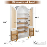 Tall Arched Cabinet With Rattan Doors & Adjustable Shelves