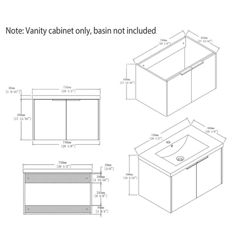 Floating Bathroom Vanity Cabinet & Soft Close Double Doors, Spacious Interior Storage, Wall Mounted, Cabinet Only