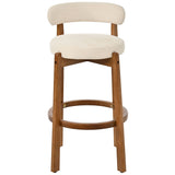 Bar Stool With Curved Backrest, Rounded Edges, And Footrest (Set of 2) - Beige / Walnut