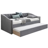 Daybed With Button Tufted Nailhead Trim And Trundle Slat Storage - Gray