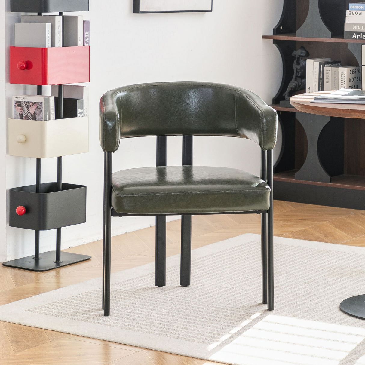 Modern Dining Upholstered Barrel Chair With Curved Back And Armrests