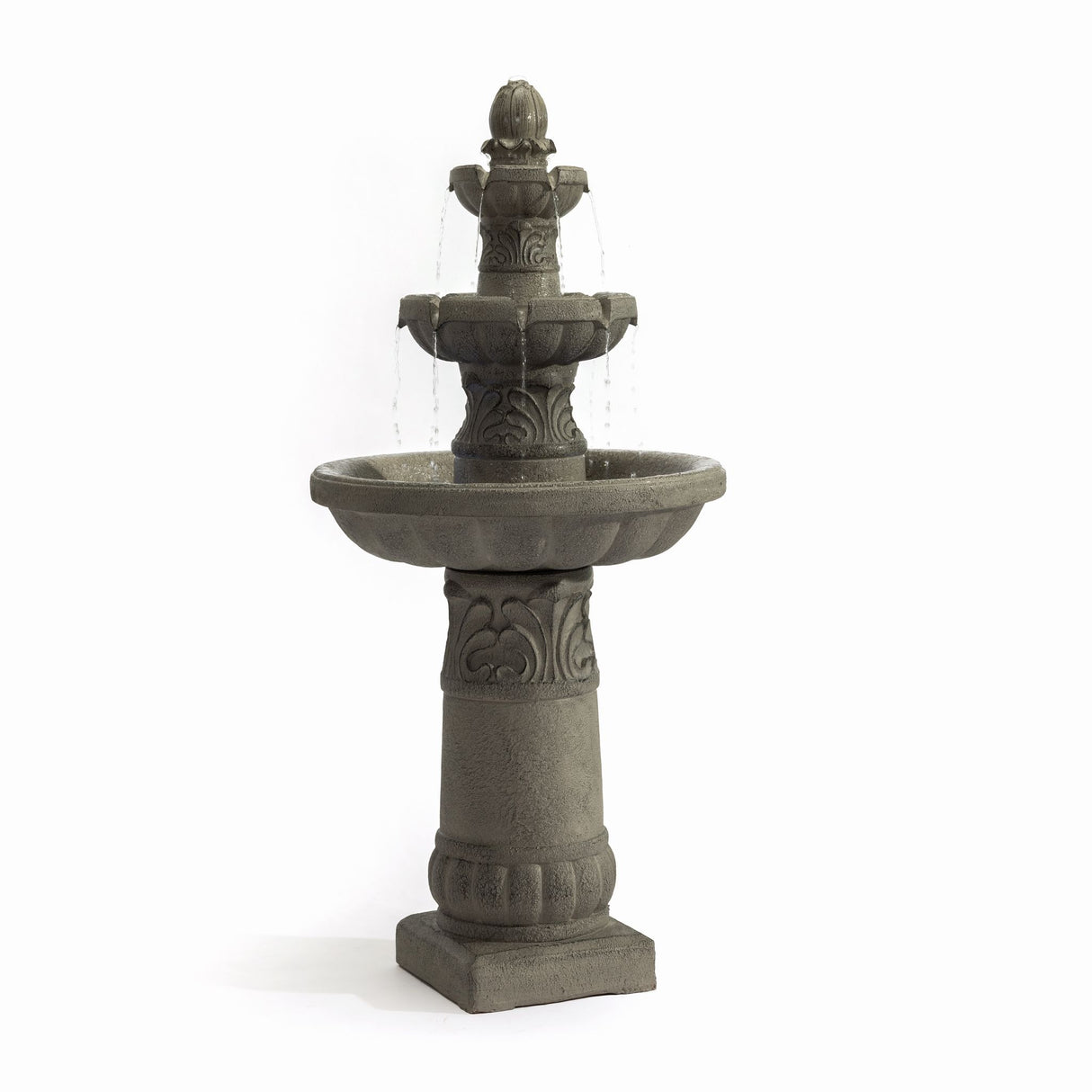 3 Tier Outdoor Garden Fountain With LED Lights - Gray