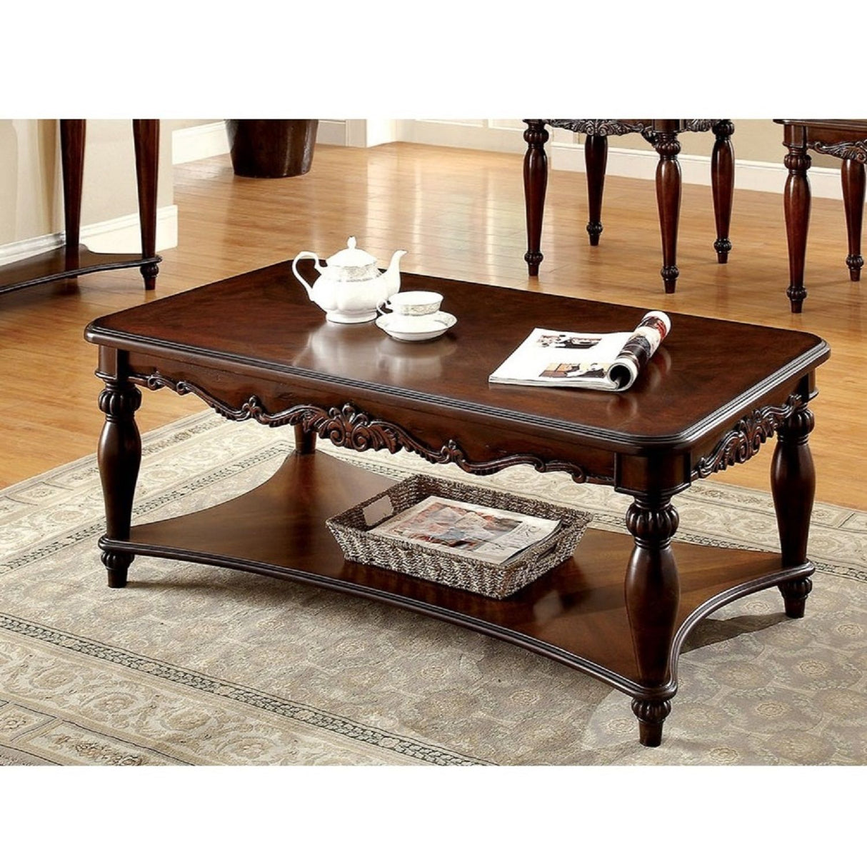 3 Piece Coffee Table With Open Shelf - Cherry