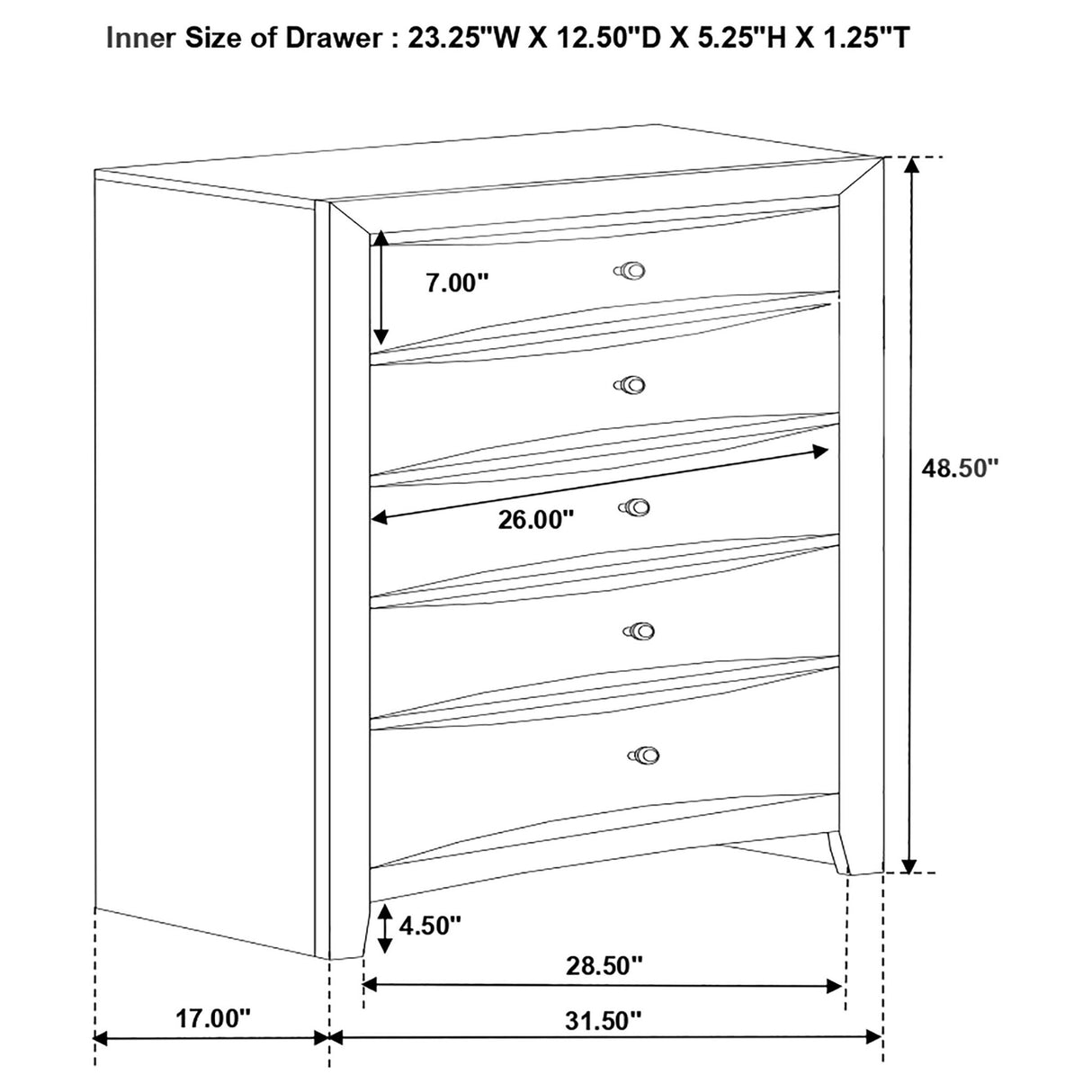 Palamino - 5 Drawer Bedroom Chest - Black