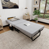 Twin Folding Bed With Headboard & USB Charging Station - Gray