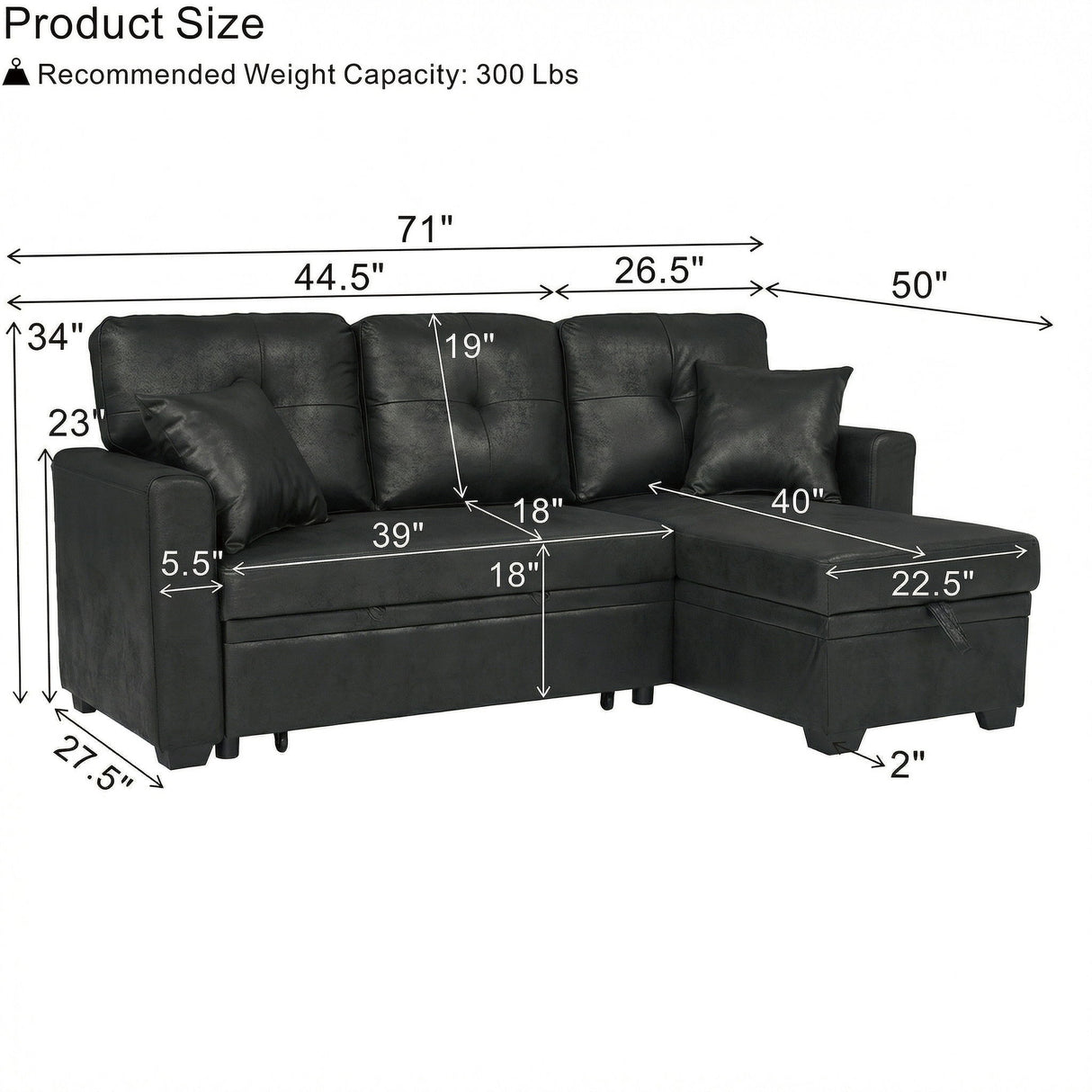 Sectional Sofa With Pull Out Bed, Reversible Chaise