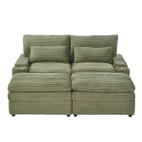 Convertible Loveseat Sofa With Storage, USB Ports, Cup Holders