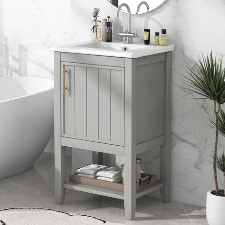 Modern Bathroom Vanity With Sink, Soft-Closing Door And Open Shelf