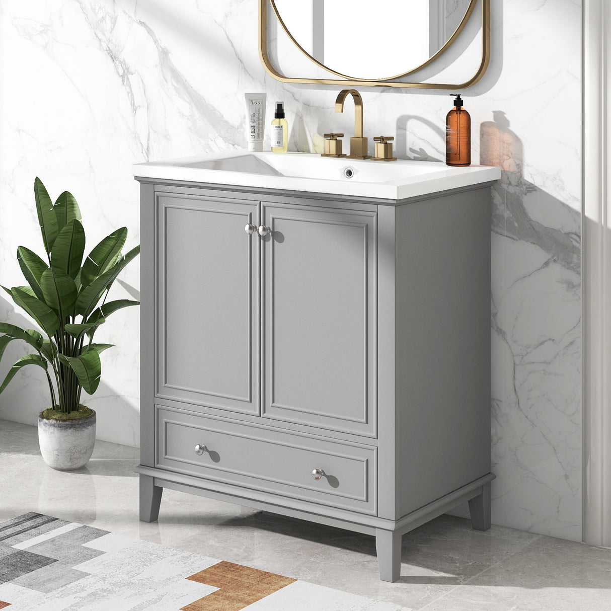 Modern Bathroom Vanity With Sink Combo, Multi Functional Cabinet With Doors And Drawer