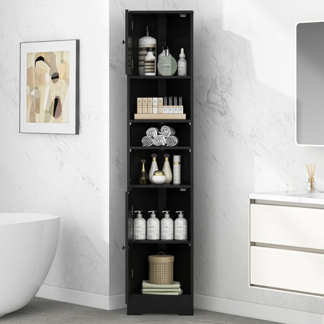 Multi Functional Corner Cabinet With Adjustable Shelves And 2 Doors