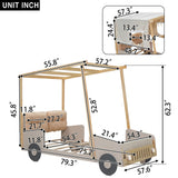 Twin Size Car Bed & Pillow, Ceiling Cloth And LED - Natural