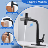 Matte Black Pull-Out Kitchen Faucet With Sprayer, Kitchen Sink Faucet With 3 Spray Modes, Battery-Free LED Temperature Display, 360 Degrees Swivel Spout, Fits 1 Or 3 Hole Sink