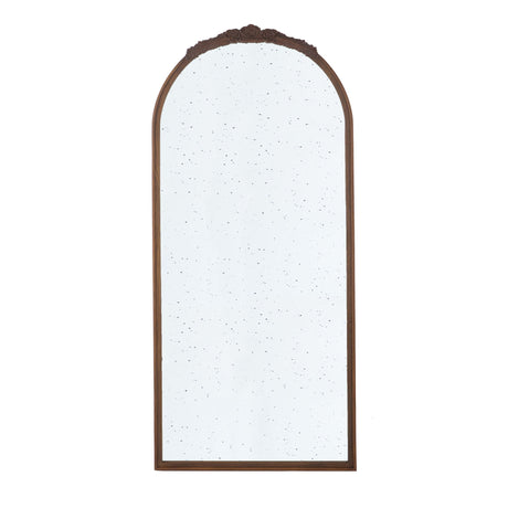 Hand Carved Rose Antique Mirror Frame, Large Arch Mirror Wall Decor For Living Room, Bathroom, Entryway - Brown