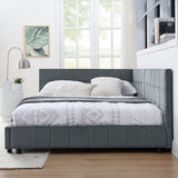 Elegant Storage Upholstered Tufted Bed Frame With Backrest And Armrests